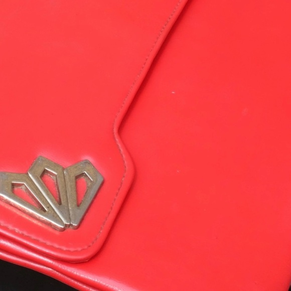 VTG 70s 80s Red Leather Convertible Clutch Shoulder Bag • Mirror • Deco Revival - Picture 11 of 16